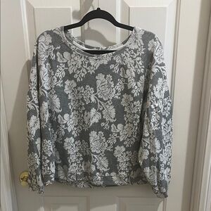 Knox Rose Charcoal and Ivory Floral Long Sleeve Top